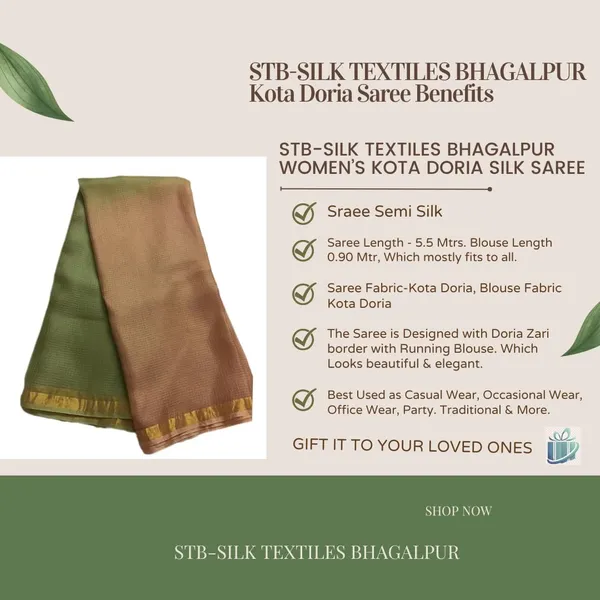Green_&_Brown_Bhagalpuri_Pure_Kota_Doria_Silk_Saree_With_Small_Zari_Boder_And_Running_Blouse_Piece_For_Women