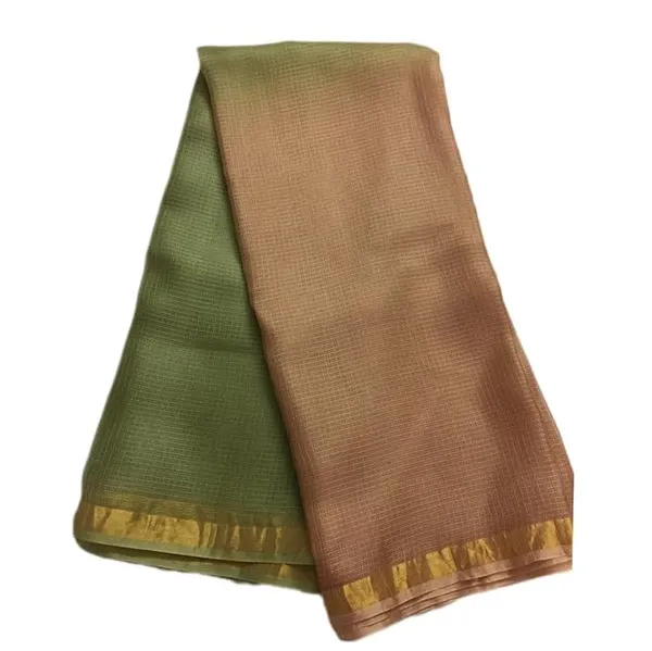 Green_&_Brown_Bhagalpuri_Pure_Kota_Doria_Silk_Saree_With_Small_Zari_Boder_And_Running_Blouse_Piece_For_Women