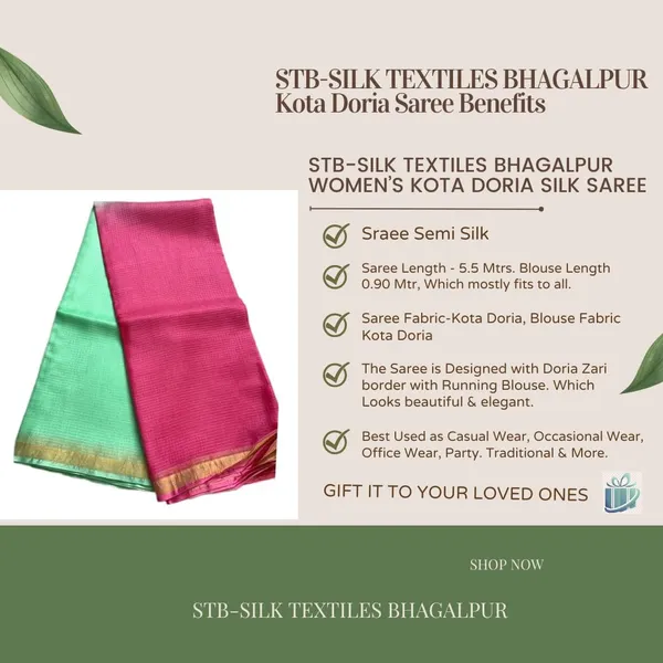 Green_&_Pink_Bhagalpuri_Pure_Kota_Doria_Silk_Saree_With_Small_Zari_Boder_And_Running_Blouse_Piece_For_Women