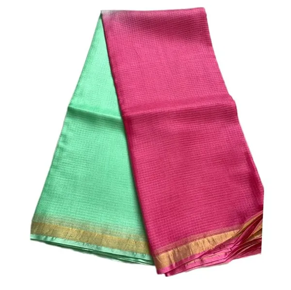 Green_&_Pink_Bhagalpuri_Pure_Kota_Doria_Silk_Saree_With_Small_Zari_Boder_And_Running_Blouse_Piece_For_Women