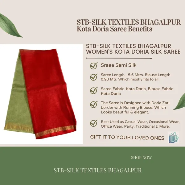 Green_&_Red_Bhagalpuri_Pure_Kota_Doria_Silk_Saree_With_Small_Zari_Boder_And_Running_Blouse_Piece_For_Women