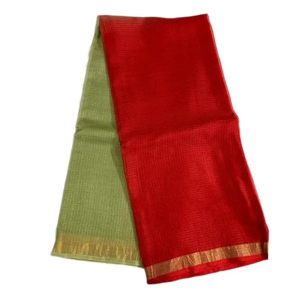 Green_&_Red_Bhagalpuri_Pure_Kota_Doria_Silk_Saree_With_Small_Zari_Boder_And_Running_Blouse_Piece_For_Women
