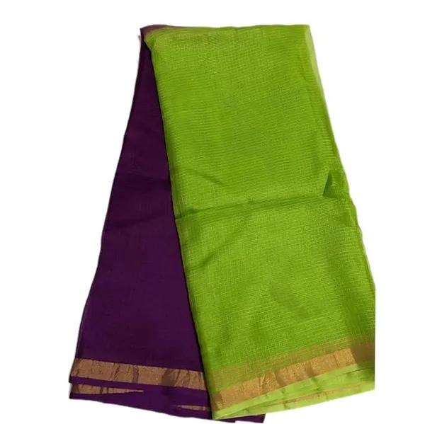 Magenta_&_Green_Bhagalpuri_Pure_Kota_Doria_Silk_Saree_With_Small_Zari_Boder_And_Running_Blouse_Piece_For_Women