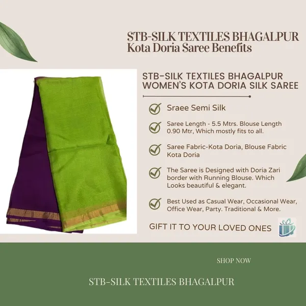 Magenta_&_Green_Bhagalpuri_Pure_Kota_Doria_Silk_Saree_With_Small_Zari_Boder_And_Running_Blouse_Piece_For_Women