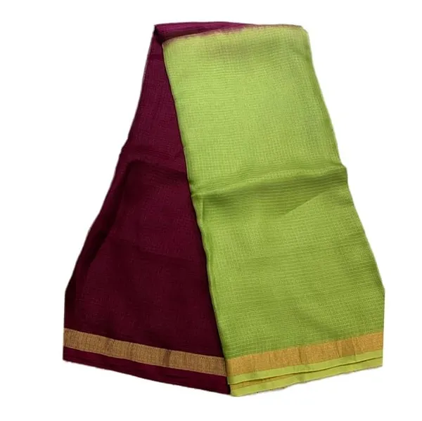 Maroon_&_Green_Bhagalpuri_Pure_Kota_Doria_Silk_Saree_With_Small_Zari_Boder_And_Running_Blouse_Piece_For_Women