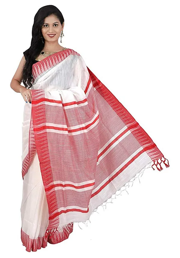 Red_&_White_Women'_Art_Silk_Temple_Border_White_Color_Saree_With_Running_Contrast_Blouse_Piece_For_Women