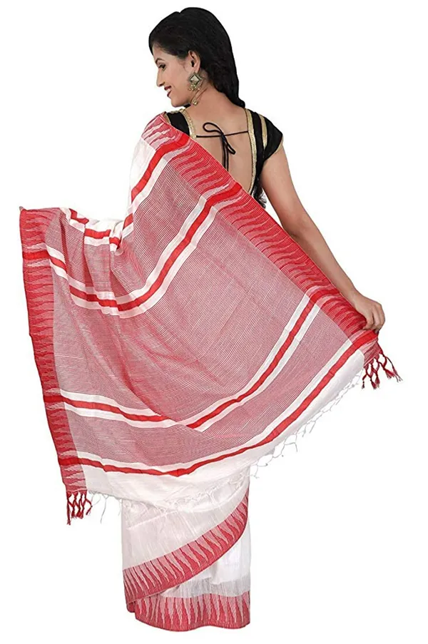 Red_&_White_Women'_Art_Silk_Temple_Border_White_Color_Saree_With_Running_Contrast_Blouse_Piece_For_Women