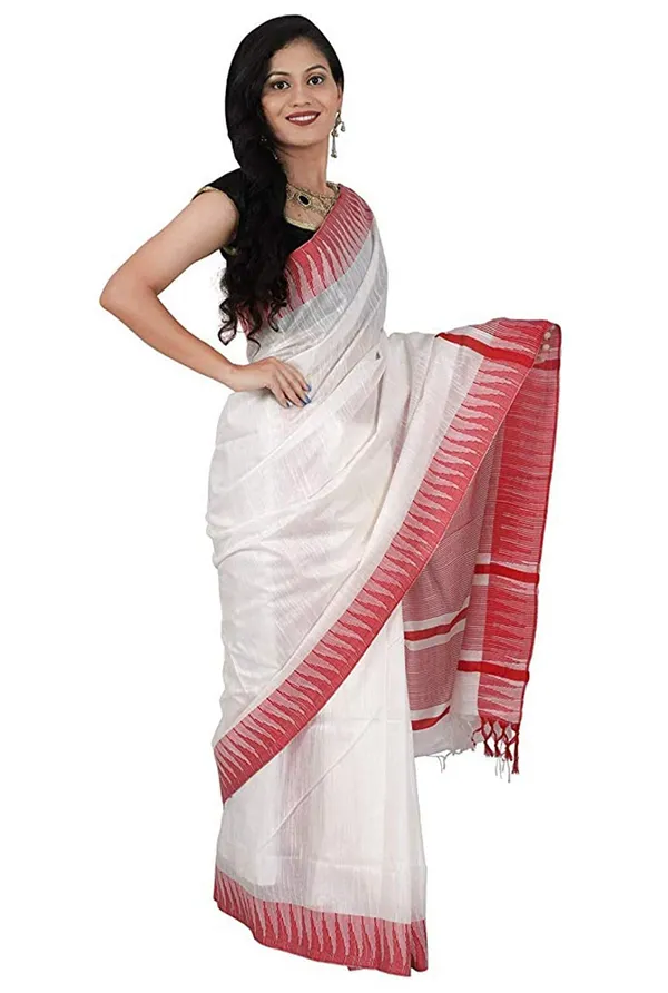 Red_&_White_Women'_Art_Silk_Temple_Border_White_Color_Saree_With_Running_Contrast_Blouse_Piece_For_Women