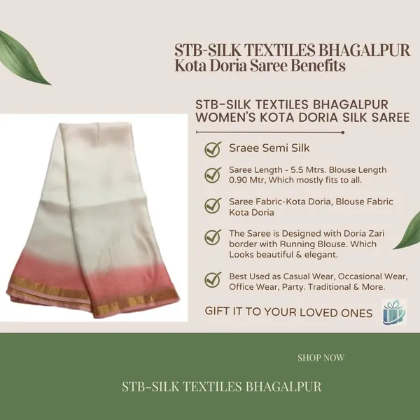White_&_Peach_Bhagalpuri_Pure_Kota_Doria_Silk_Saree_With_Small_Zari_Boder_And_Running_Blouse_Piece_For_Women