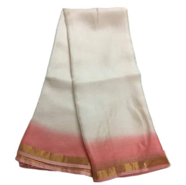 White_&_Peach_Bhagalpuri_Pure_Kota_Doria_Silk_Saree_With_Small_Zari_Boder_And_Running_Blouse_Piece_For_Women