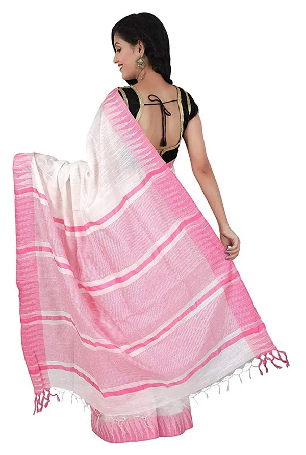 Pink_&_White_Women'_Art_Silk_Temple_Border_White_Color_Saree_With_Running_Contrast_Blouse_Piece_For_Women