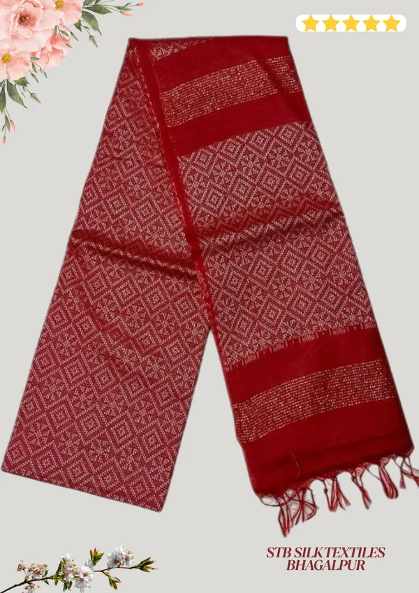 Red_Handwoven_Threads_Weaving_Semi_Tussar_Soft_Silk_Saree_With_Atteched_Blouse_Piece_For_Women