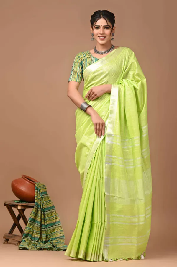 Linen_saree_with_runing_blouse_piece