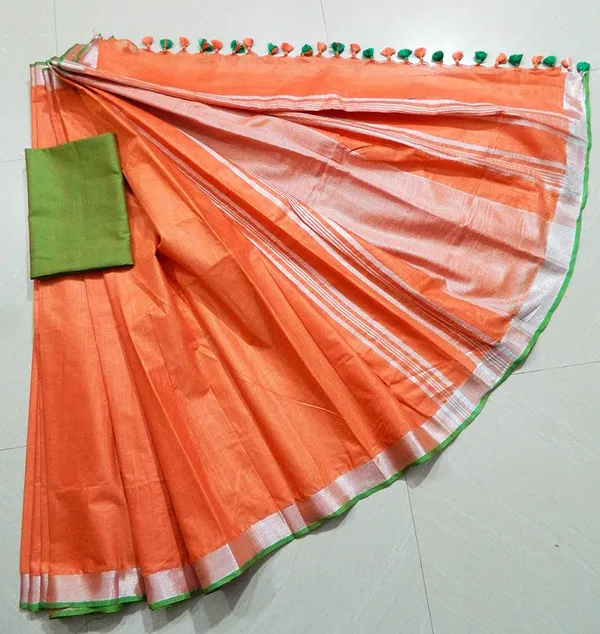 Women's_Linen_Slub_Saree_With_Contrast_Blouse_Piece