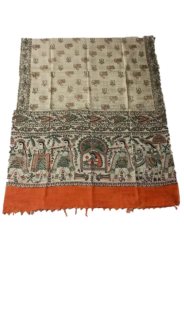 Orange_Cotton_Silk_Madhubani_Print_Dupatta_|_Bhagalpuri_Dupatta_For_And_Girls_For_Women