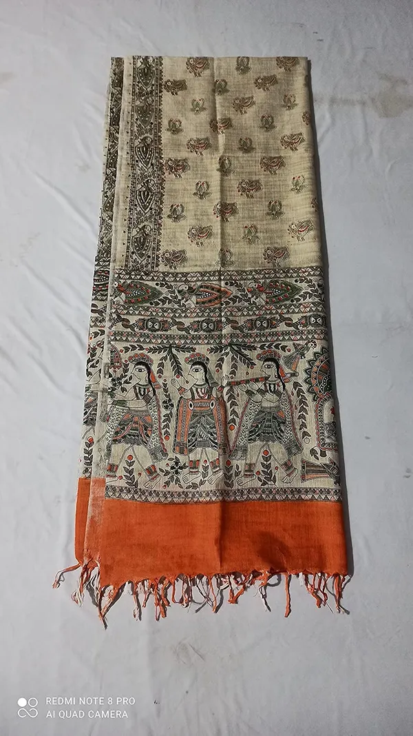 Orange_Cotton_Silk_Madhubani_Print_Dupatta_|_Bhagalpuri_Dupatta_For_And_Girls_For_Women