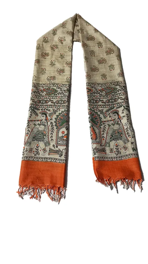 Orange_Cotton_Silk_Madhubani_Print_Dupatta_|_Bhagalpuri_Dupatta_For_And_Girls_For_Women
