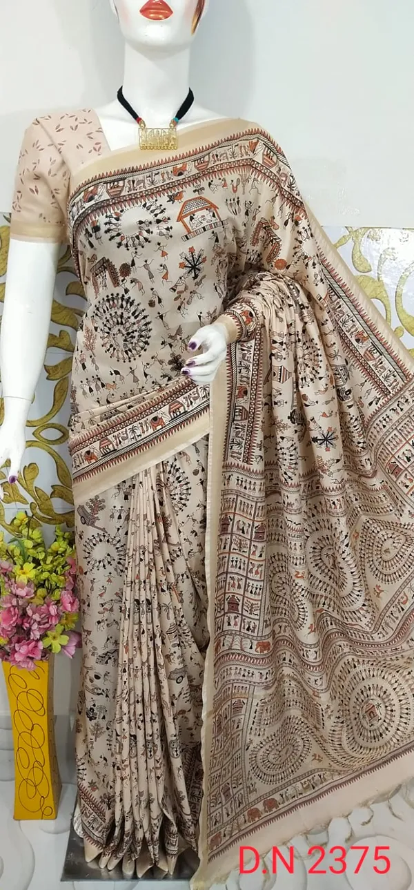 Women's_Semi_Tussar_Silk_Madhubani_Print_Saree_With_Running_Blouse_Piece