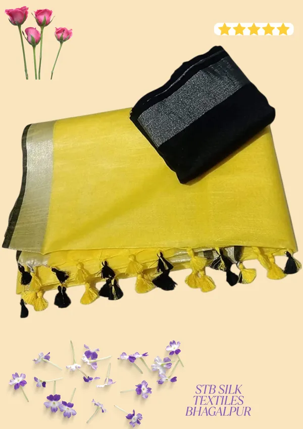 Yellow_Linen_Slub_Saree_Wih_Contrast_Blouse_Piece_For_Women