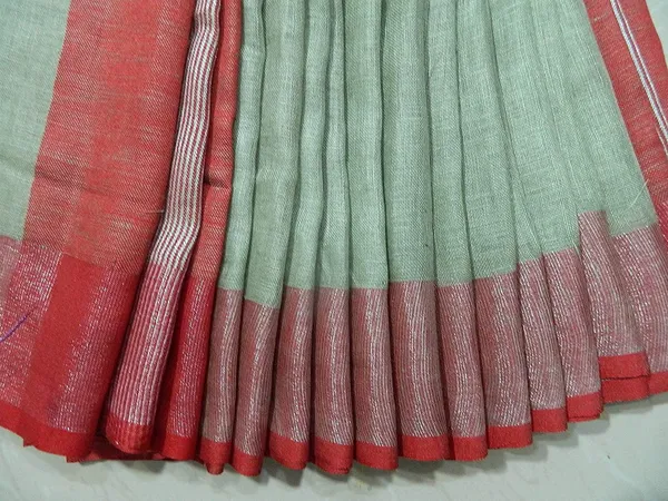 Olive_Linen_Saree_With_Contrast_Blouse_Piece_For_Women