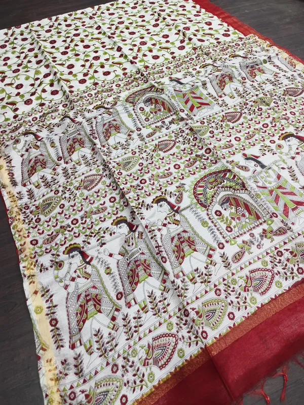 Women's_Semi_Tussar_Silk_Madhubani_Print_Saree_With_Running_Blouse_Piece
