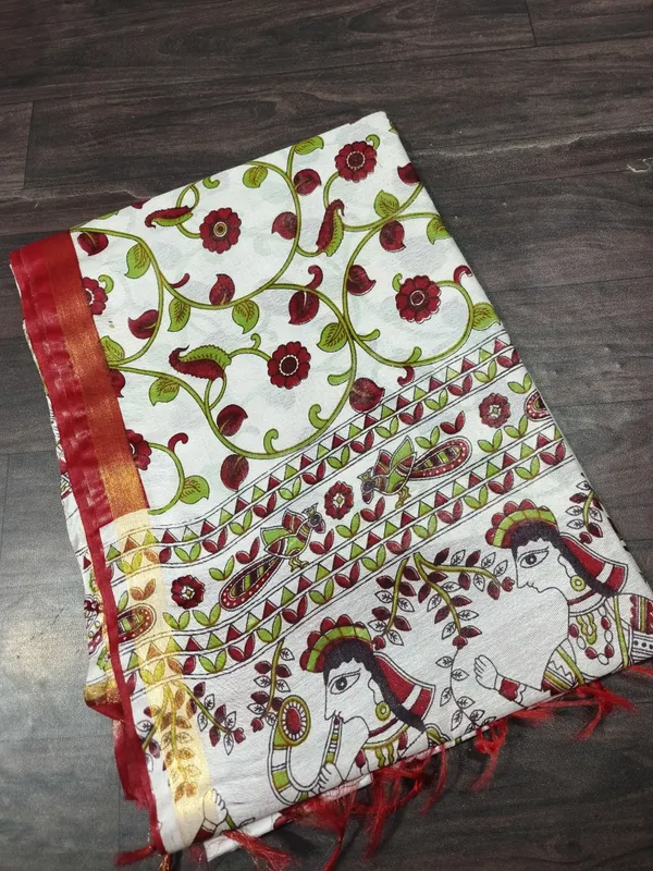 Women's_Semi_Tussar_Silk_Madhubani_Print_Saree_With_Running_Blouse_Piece