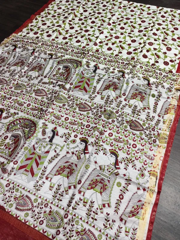 Women's_Semi_Tussar_Silk_Madhubani_Print_Saree_With_Running_Blouse_Piece