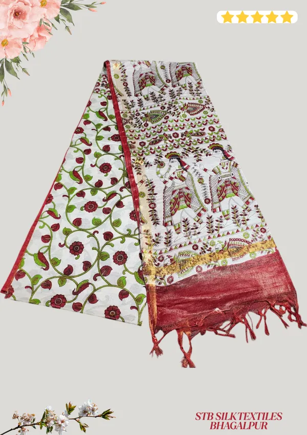 Women's_Semi_Tussar_Silk_Madhubani_Print_Saree_With_Running_Blouse_Piece