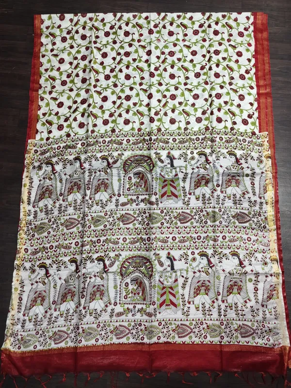 Women's_Semi_Tussar_Silk_Madhubani_Print_Saree_With_Running_Blouse_Piece