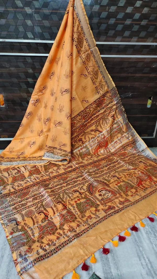 Orange_Bhagalpuri_Linen_Saree_With_Blouse_Piece_For_Women