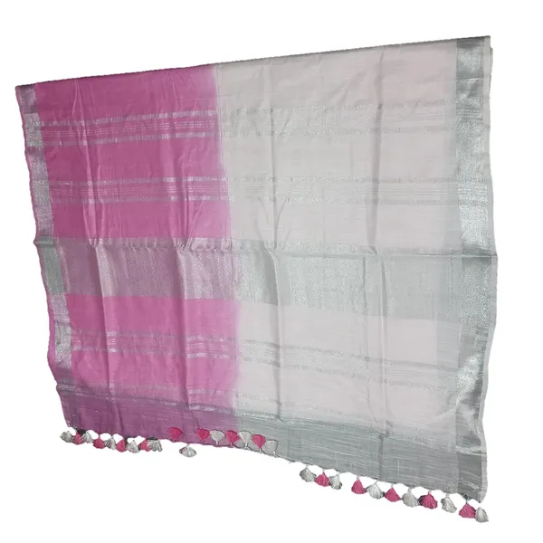 Pink_&_White_Linen_Slub_Saree_With_Runnig_Blouse_Piece_For_Women