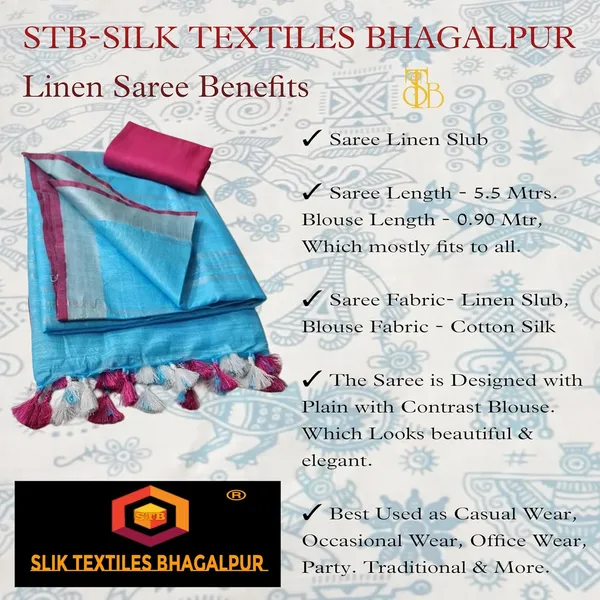 Firozy_Linen_Slub_Saree_With_Contrast_Blouse_Piece_For_Women