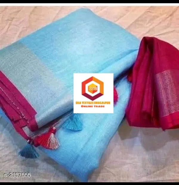 Firozy_Linen_Slub_Saree_With_Contrast_Blouse_Piece_For_Women