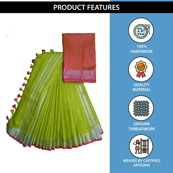 Women's_Linen_Slub_Saree_With_Contrast_Blouse_Piece