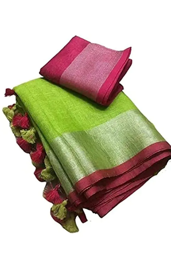 Women's_Linen_Slub_Saree_With_Contrast_Blouse_Piece