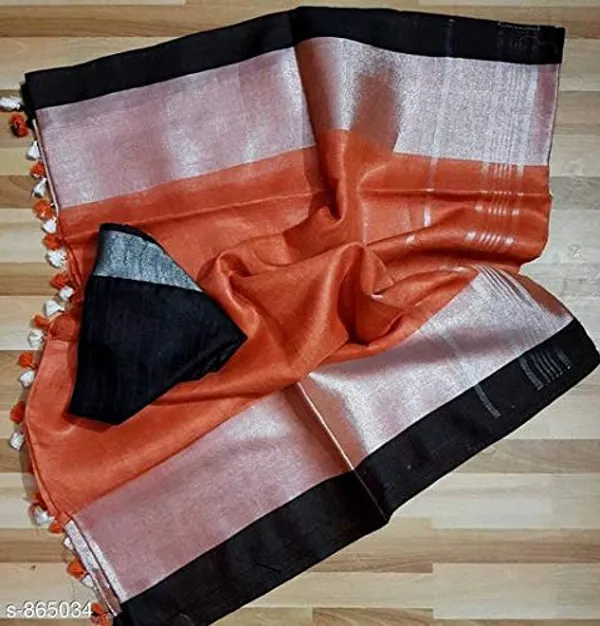 Orange_Bhagalpuri_Linen_Slub_Saree_With_Blouse_Piece_For_Women