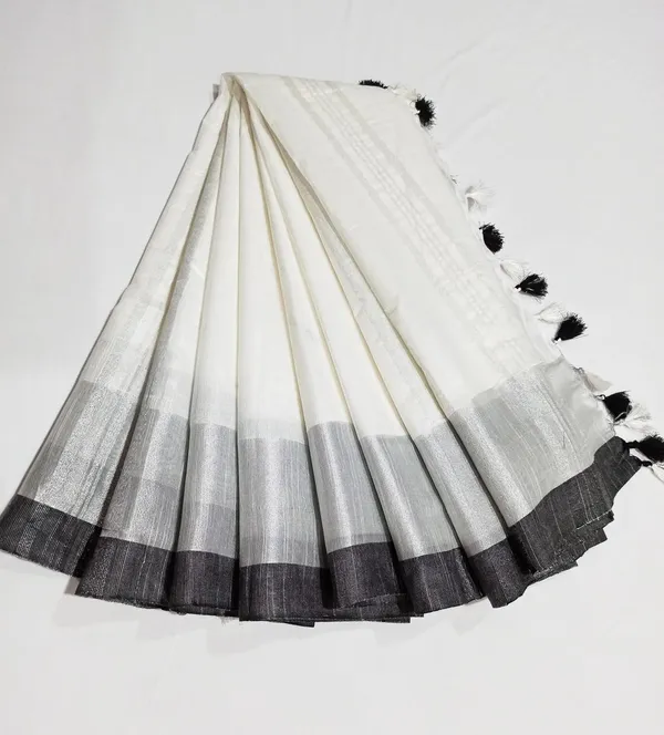 White_Bhagalpuri_Linen_Slub_Saree_With_Blouse_Piece_For_Women