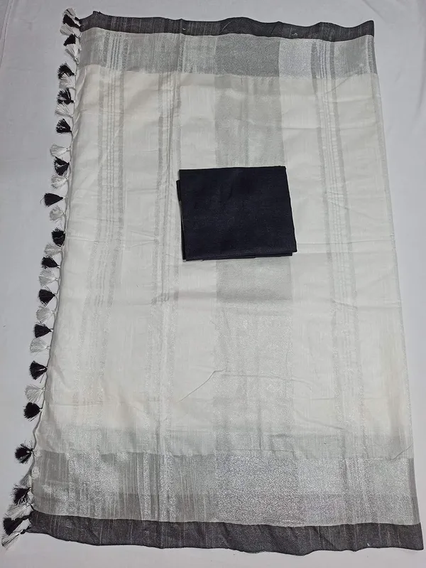 White_Bhagalpuri_Linen_Slub_Saree_With_Blouse_Piece_For_Women