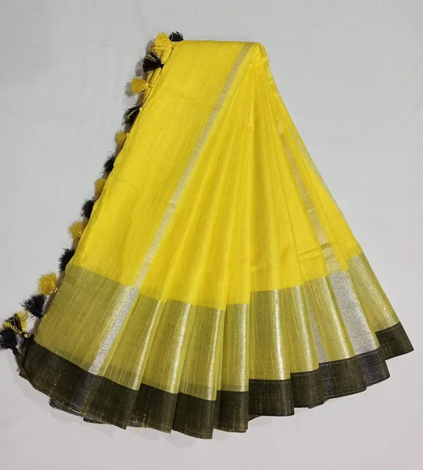 Yellow_Bhagalpuri_Linen_Slub_Saree_With_Blouse_Piece_For_Women