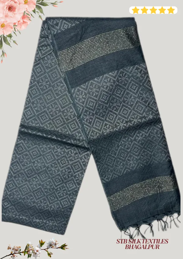 Grey_Handwoven_Threads_Weaving_Semi_Tussar_Soft_Silk_Saree_With_Atteched_Blouse_Piece_For_Women