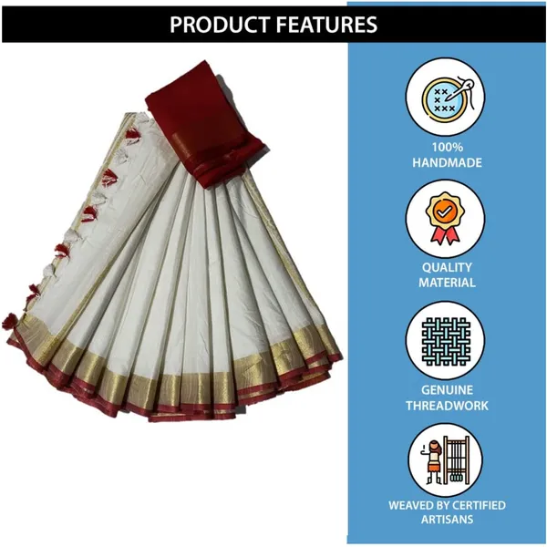 White_Linen_Slub_White_Color_Saree_With_Contrast_Blouse_Piece_For_Women