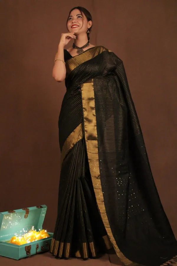 Black_Exquisite_Semi_Silk_Sarees_with_Blouse