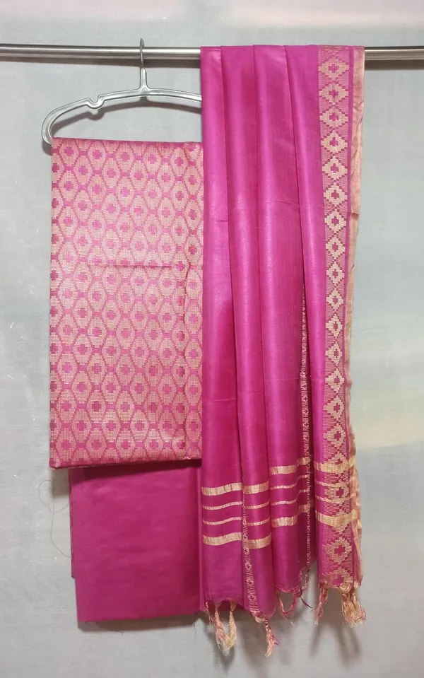 Pink_Cotton_Silk_Handloom_Weaving_Unstitched_Salwar_Suit_Dress_Material_With_Dupatta_For_Women