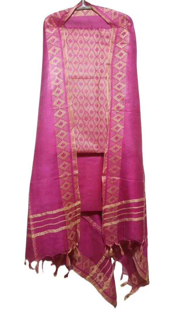 Pink_Cotton_Silk_Handloom_Weaving_Unstitched_Salwar_Suit_Dress_Material_With_Dupatta_For_Women