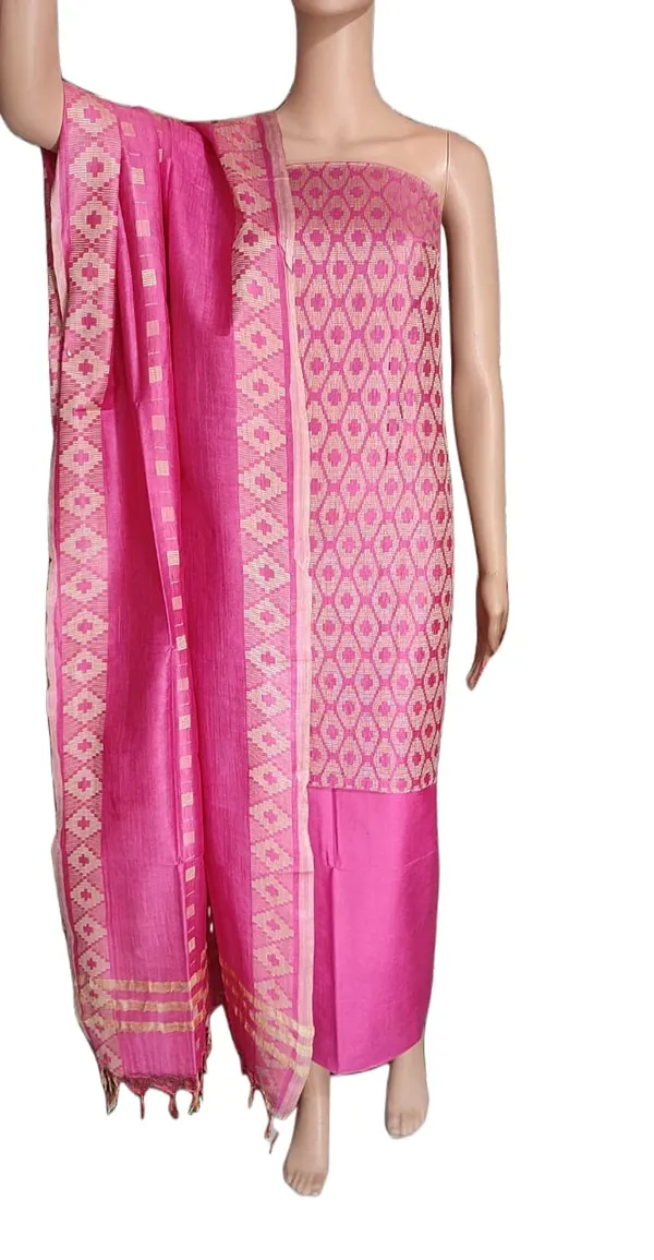 Pink_Cotton_Silk_Handloom_Weaving_Unstitched_Salwar_Suit_Dress_Material_With_Dupatta_For_Women