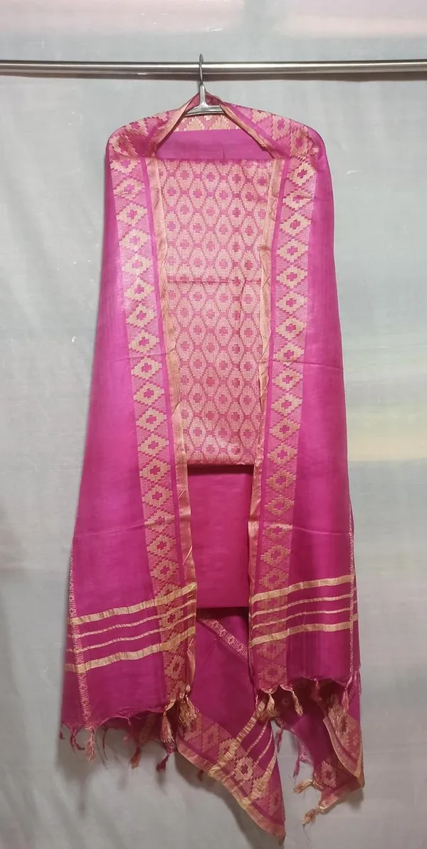 Pink_Cotton_Silk_Handloom_Weaving_Unstitched_Salwar_Suit_Dress_Material_With_Dupatta_For_Women