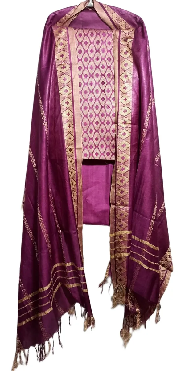 Magenta_Cotton_Silk_Handloom_Weaving_Unstitched_Salwar_Suit_Dress_Material_With_Dupatta_For_Women