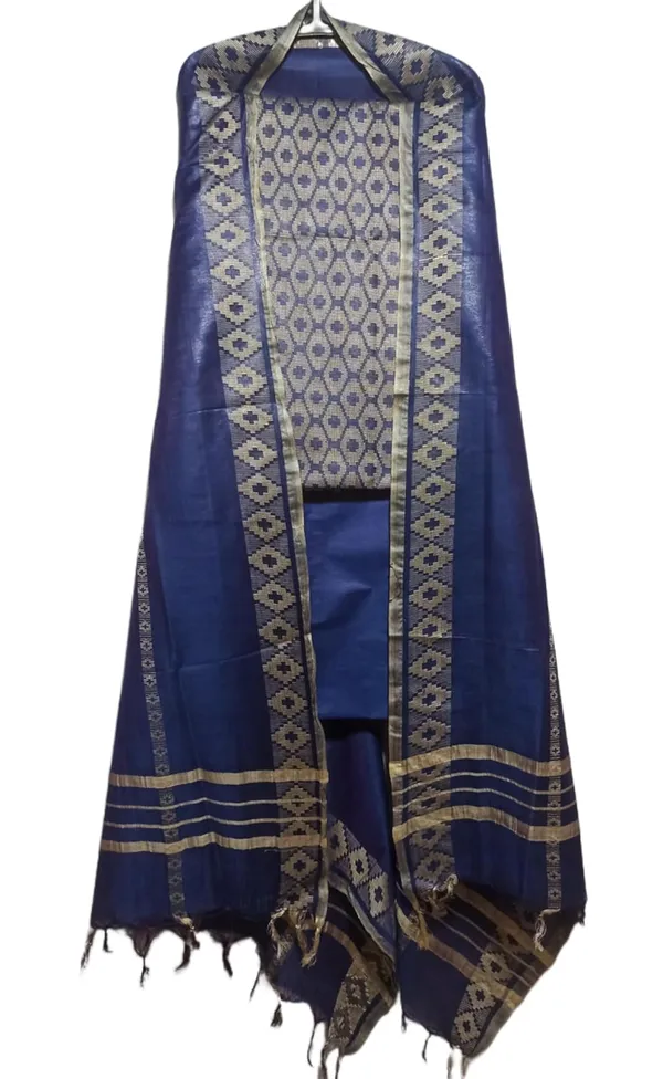 Blue_Cotton_Silk_Handloom_Weaving_Unstitched_Salwar_Suit_Dress_Material_With_Dupatta_For_Women