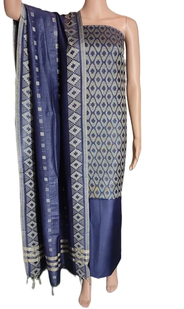 Blue_Cotton_Silk_Handloom_Weaving_Unstitched_Salwar_Suit_Dress_Material_With_Dupatta_For_Women