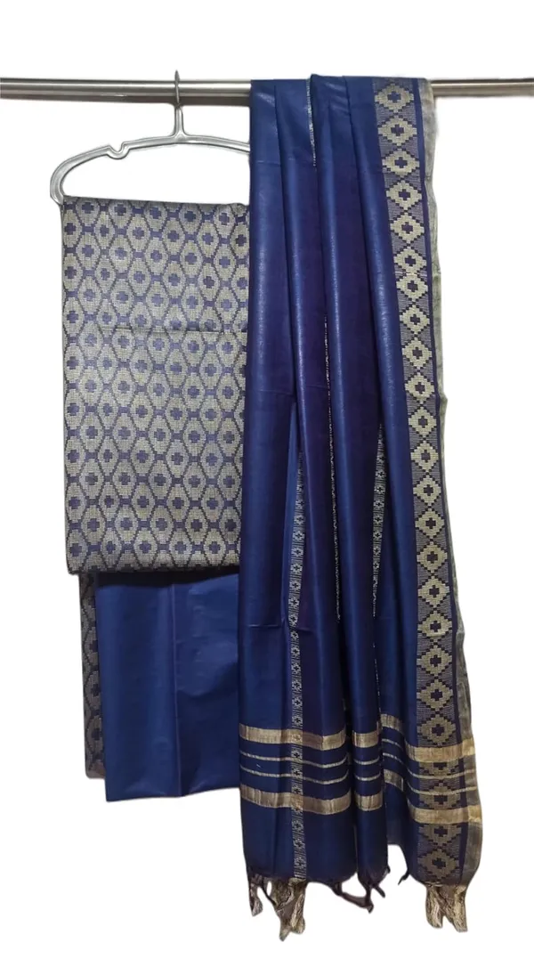Blue_Cotton_Silk_Handloom_Weaving_Unstitched_Salwar_Suit_Dress_Material_With_Dupatta_For_Women
